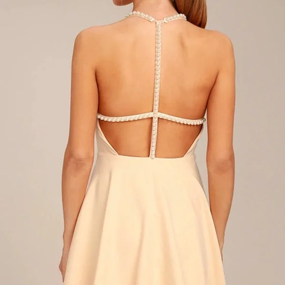 NWT LuLus Adore You Beige Pearl Skater Dress size Medium